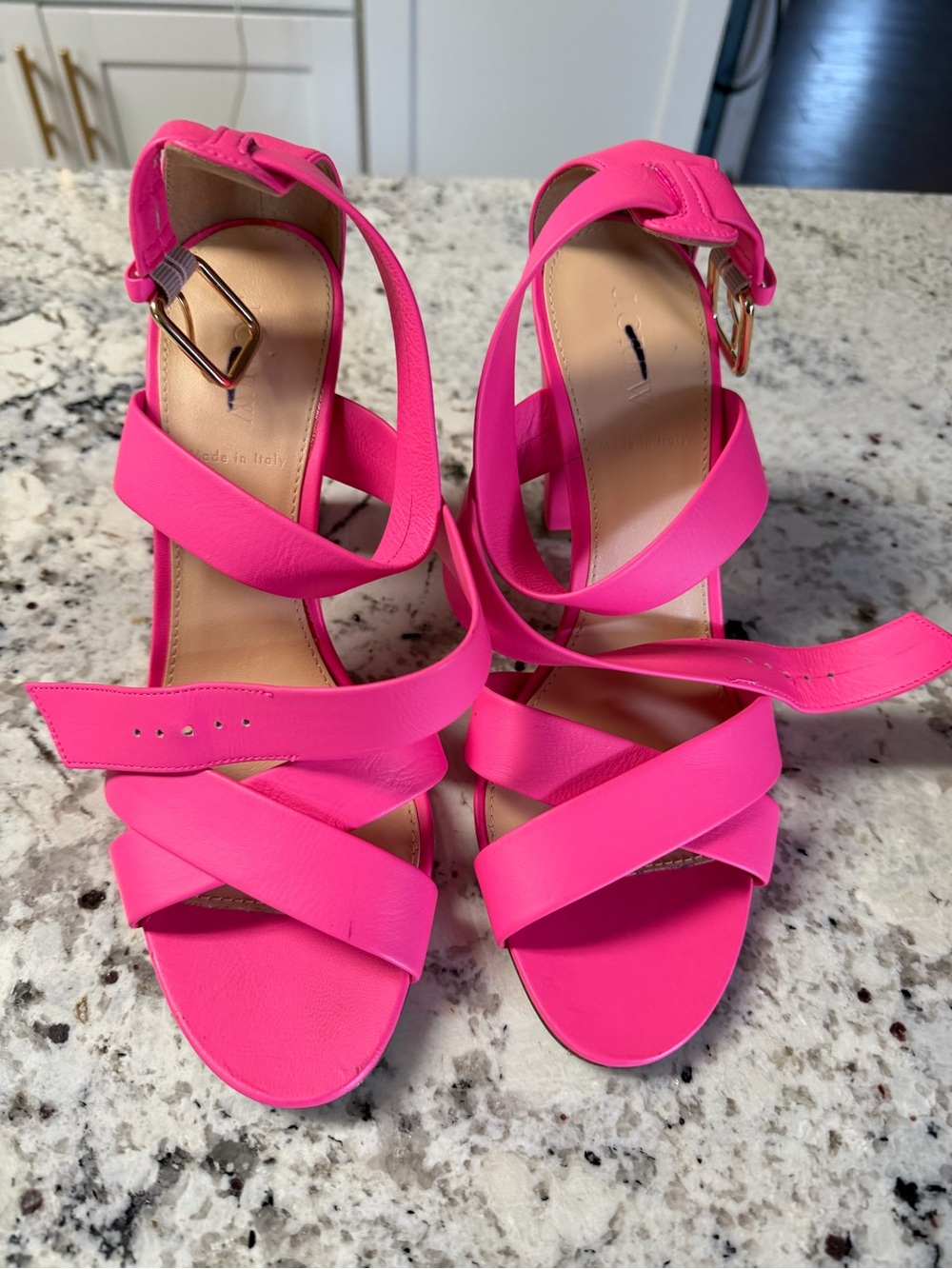 J. Crew Neon Pink Strappy Heeled Sandals